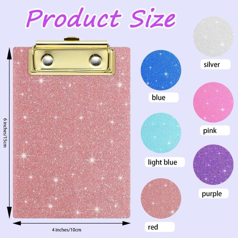 Glittering Acrylic Writing Board With Retractable Hook Metal Clip 6x4Inch Document Clipboard For School Offices Hospital