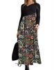Women Color Block Floral Print Long Sleeve Maxi Dress Casual Loose A Line Long Dress S-XXXL