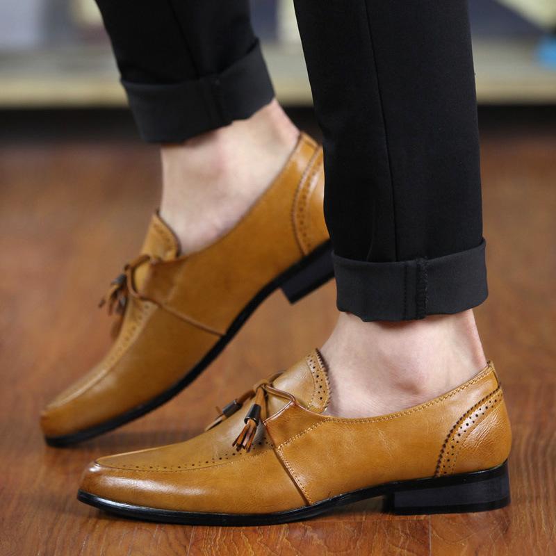 

Корейская версия остроносых кожаных туфель, персонализированные туфли Doudou на одной педали, молодежные туфли с бахромой, осенние кожаные туфли 38 жёлтый