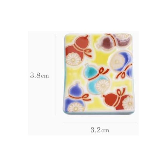 Japanese Kutani Ware Chopstick Rest - "Six Gourds" Design, Ceramic Kitchenware, Gift, Art Piece with Pouch, Click Post Compatible