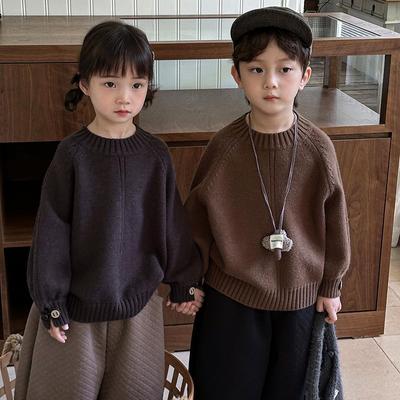 Jiaye 2024 Dicker, einfarbiger Winterpullover für Kinder – Unisex-Waldstil, warme Innenbekleidung