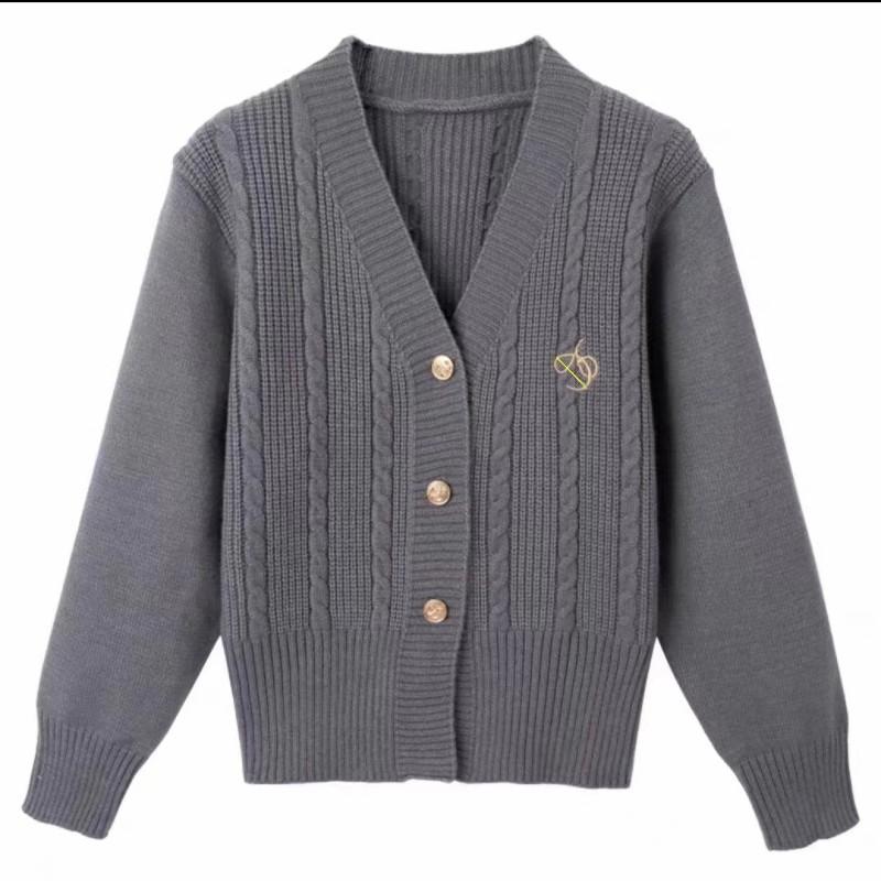 

Real autumn new small collar slim-fit sweater women s cardigan embroidered with navy blue knitted sweater average size серый