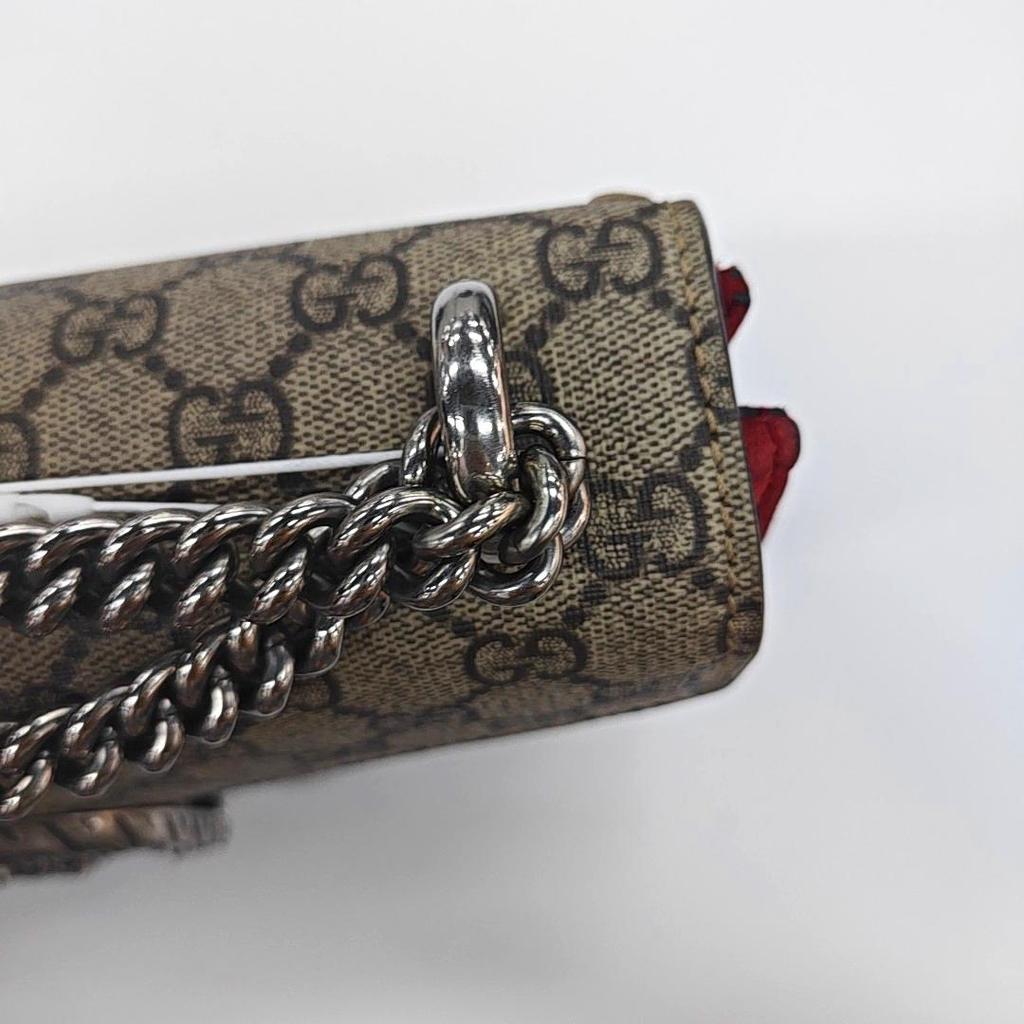 [Pre-Owned] Dionysus Chain Tiger Head Buckle Logo Canvas And Leather Shoulder Bag Small - Fair #ECDMLU