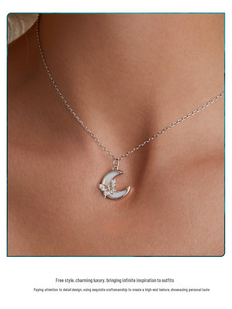 Everjoy Exquisite Moon Butterfly Necklace in S925 Sterling Silver - Versatile Women's Jewelry Accessory