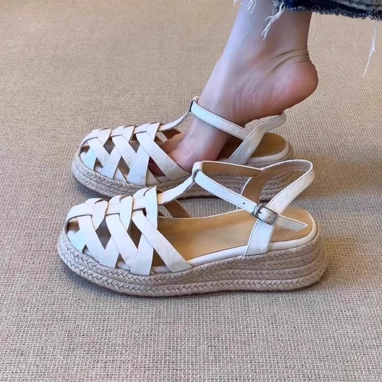 Sheepskin Version~ 2025 New Summer Retro Style Cross with Bag Head Wedge Heel Not Tired Feet Roman Sandals Outer Wear Women