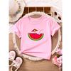 Summer T-Shirt for Girls Featuring a Cute Round Neck Design with a Sweet Watermelon Print Perfect