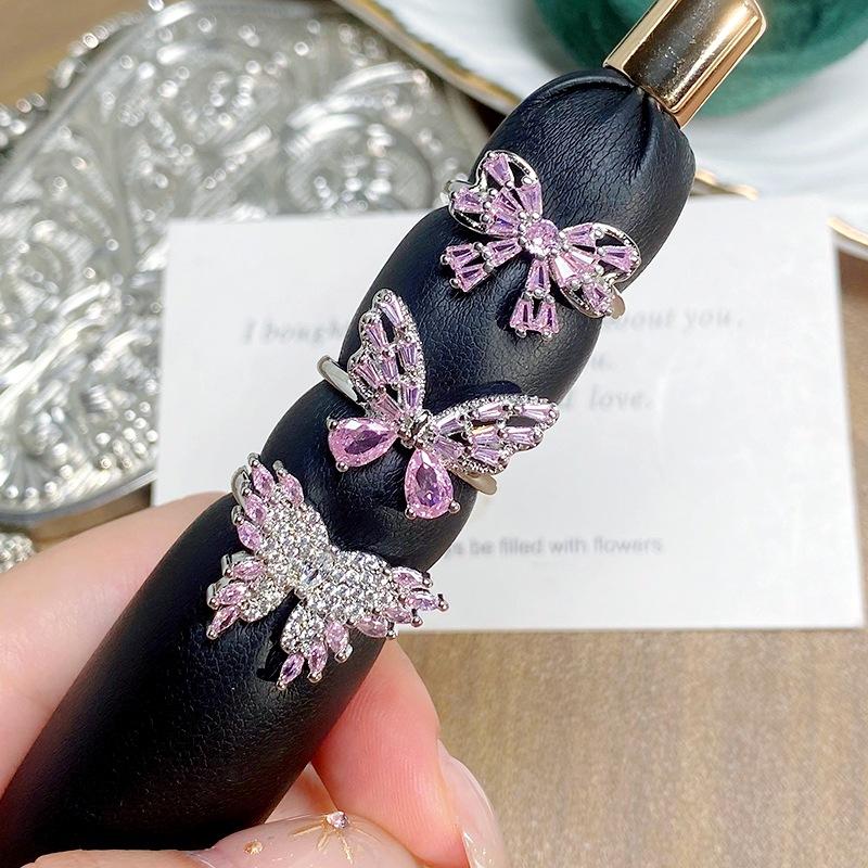 Heavy Industry Light Luxury Full Diamond Pink Zircon Butterfly Opening Ring Niche Premium Sense Delicate Personality Ring Female
