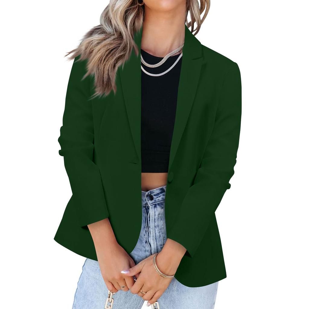Fashion Women Solid Color Casual Suit Temperament Button Long-sleeved Jacket