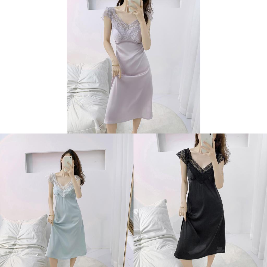 Ice Silk Slip Dress For Women With Vneck And Padding For Sleep And Lounge