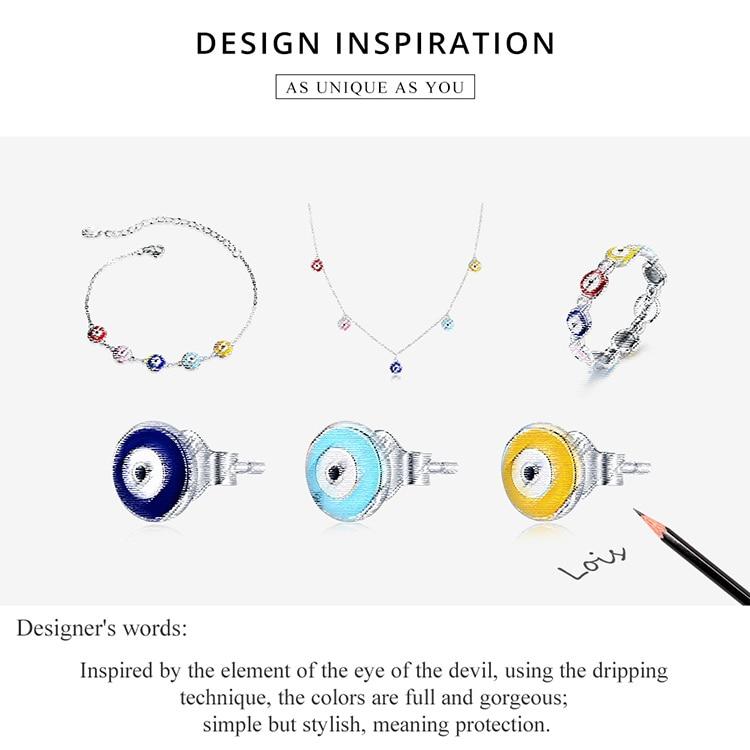 Bamoer 925 Sterling Silver Colorful Guardian Eye Finger Rings for Women Fashion Jewelry
