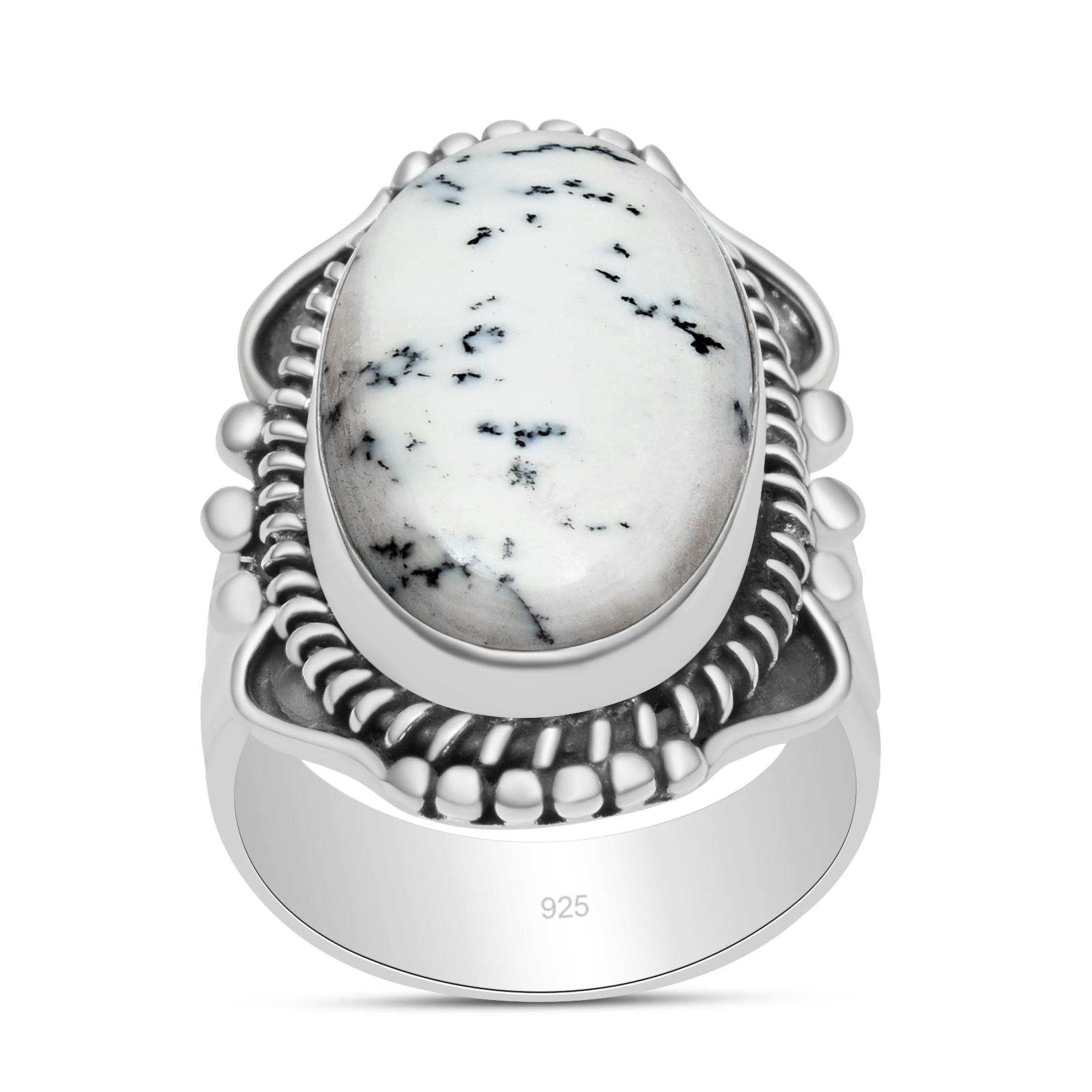 

Натуральный дендритовый опал, драгоценный камень, стерлинговое серебро 925 пробы, кольцо с бисером на хвостовике трио для женщин и девочек