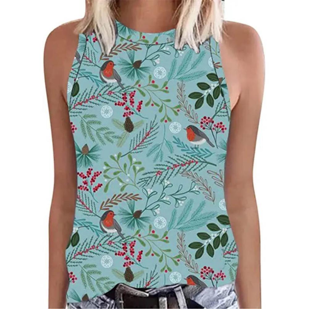 Women's 3D Floral Printed Sleeveless T-shirt, Streetwear, Y2K Top, Shoulder Less Tank Top, Sexy Women's T-shirt