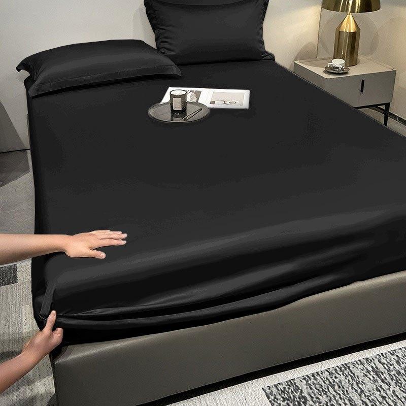 Satin Silk Fitted Sheet Topper Mattress Protector Premium Bed Sheet Single Queen King Fitted Mattress Cover 90*200cm+25cm чёрный
