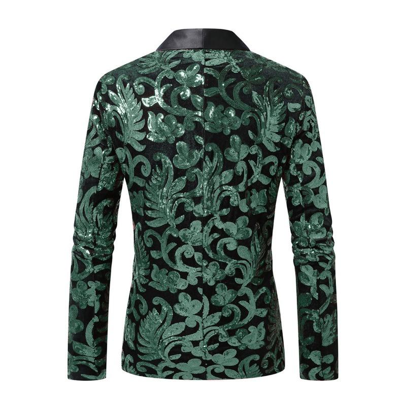 Mens Sequin Velvet Blazer Jacket Fashion Party Stage Performance Nightclub Suit Coat