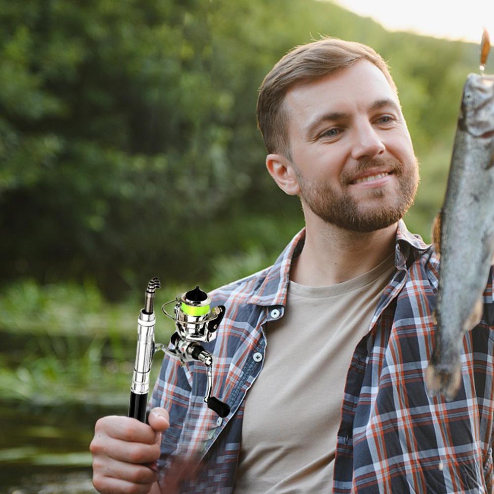 Mini Portable Pocket Fish Pen Shape Fishing Rod Pole Reel Telescopic Fishing Rod Reel Combo Fishing Pole Kit for Outdoor Fishing