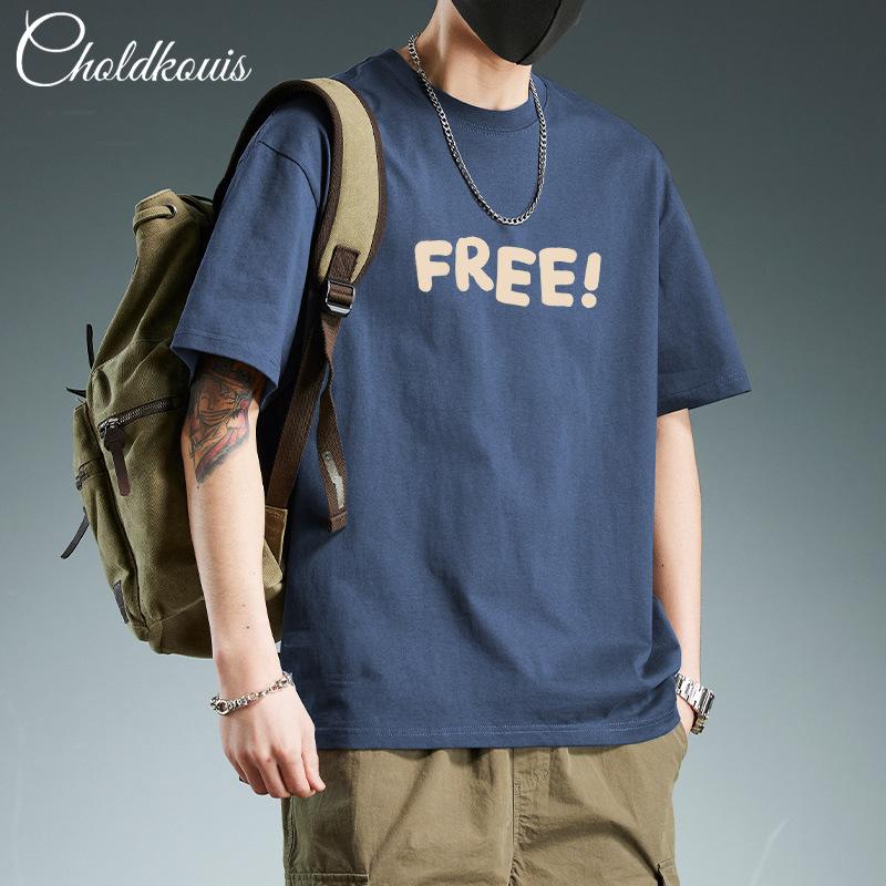 Minimalist Printed Short Sleeved T-shirt for Men Cotton Summer Tops