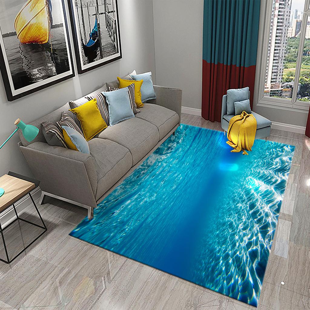 Underwater World Ocean Theme Carpet Cute Dolphin Octopus Sea Turtle Pattern Anti-slip Floor Mat for Living Room Bedroom Bathroom