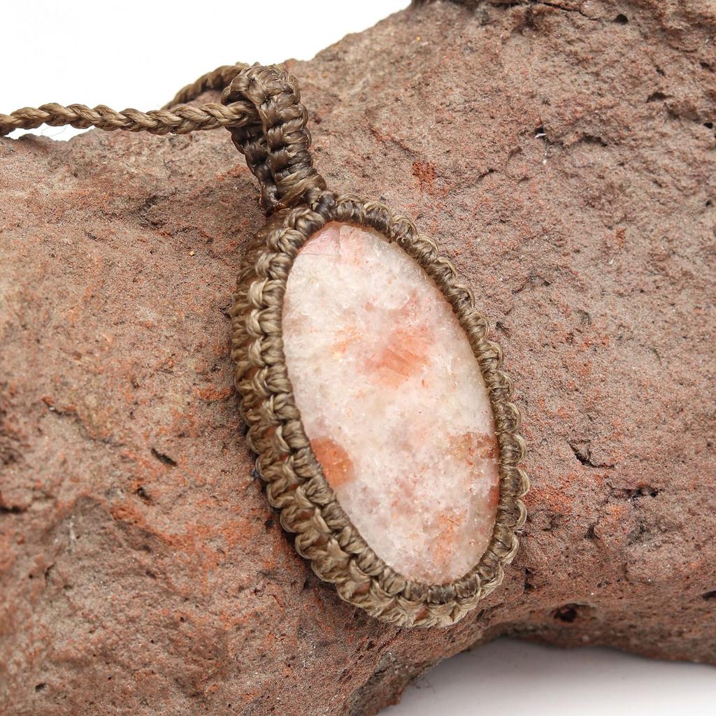 Sunstone Macrame Necklace Handmade Natural Bohemian Crystal Choker Healing