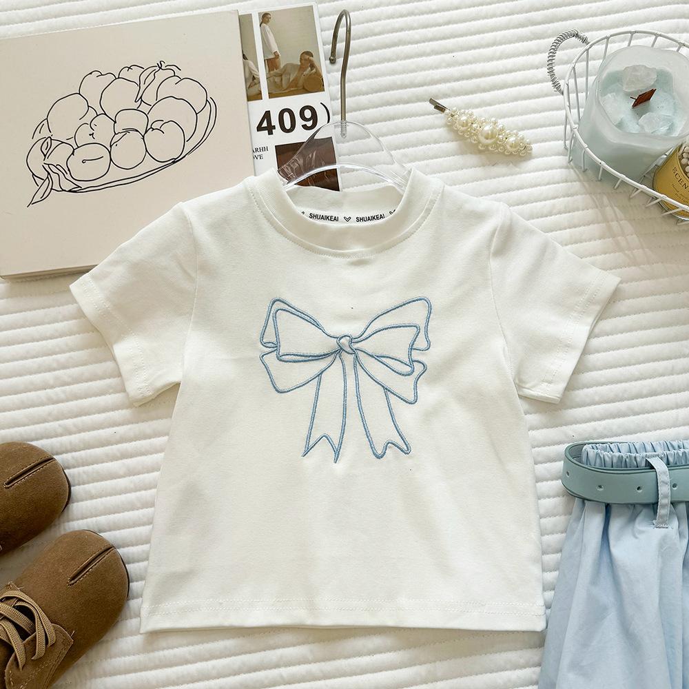 Girls Summer Princess Embroidered Short Sleeve T Shirt And Bud Shorts Two Piece Set Fashionable Kids Clothing Outfit
