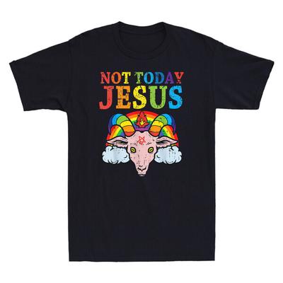 Heute Nicht Jesus Satan Ziegenbock Satanisch Regenbogen Satanismus Vintage Baumwoll-T-Shirt für Herren Unisex T-Shirt
