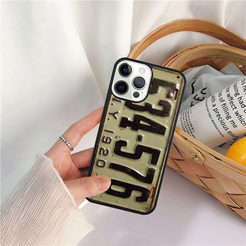 Retro Cool License Plate Number Phone Case For iPhone 17 Air 16 15 14 11 12 13 Pro MAX Plus Coque Cover Shell