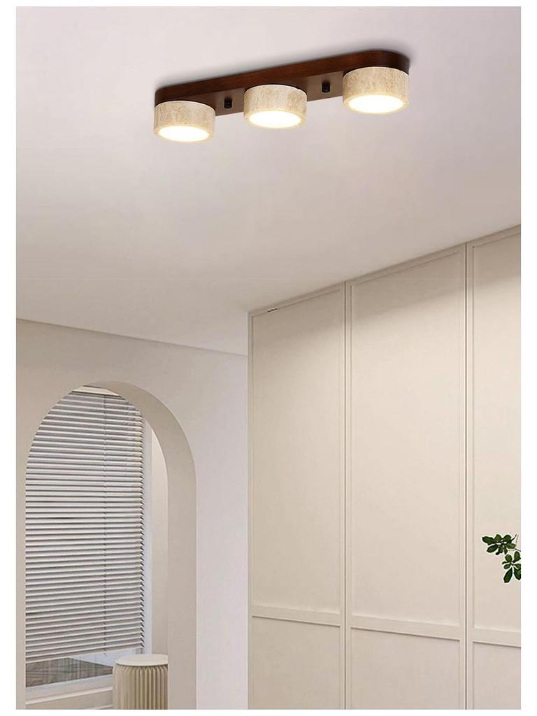 Mid-Century Wabi-Sabi LED Downlight: Yellow Travertine Surface-Mounted Ceiling Light for Hallways and Entrances