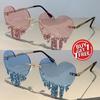 1/2 Pairs Heart Shaped Sunglasses with Rhinestones Women Fashion Rimless Rave Shades Trendy Original Design Sun Glasses