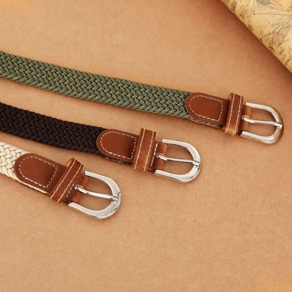 Knitted Thin Woven Belt Zinc Zinc Alloy Pin Buckle Stretch Waist Belts Elastic Waistband Climbing
