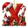 Red Initials Christmas Ornaments 2D Acrylic Personalized Gnomes Monogram Pendant with Santa Hat 26 Letters Christmas Tree Hanging Decoration for Xmas