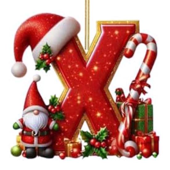 Red Initials Christmas Ornaments 2D Acrylic Personalized Gnomes Monogram Pendant with Santa Hat 26 Letters Christmas Tree Hanging Decoration for Xmas