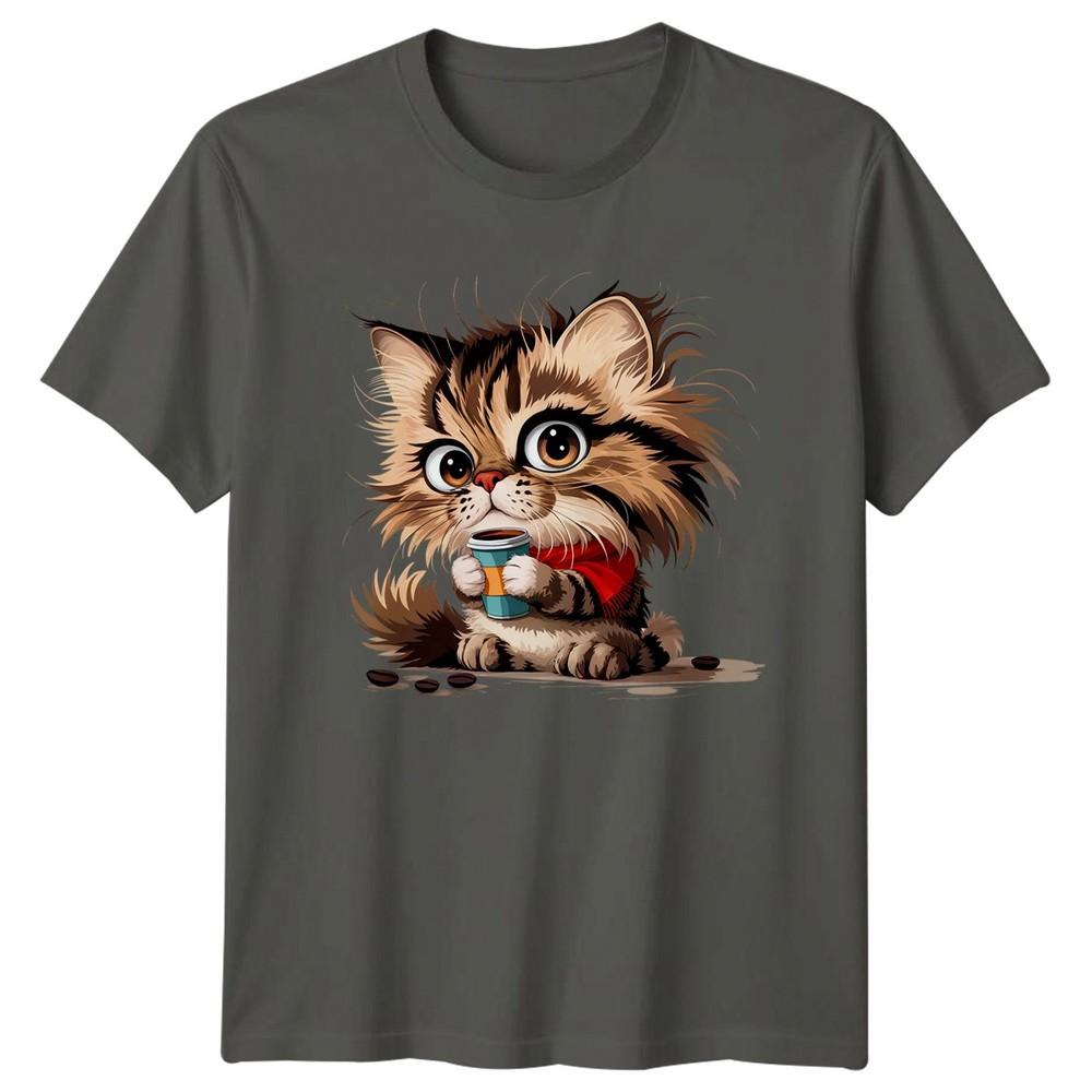 Kitten Drinking Coffee Design TShirt Coffee Lovers Cats Gift For Him And Her S