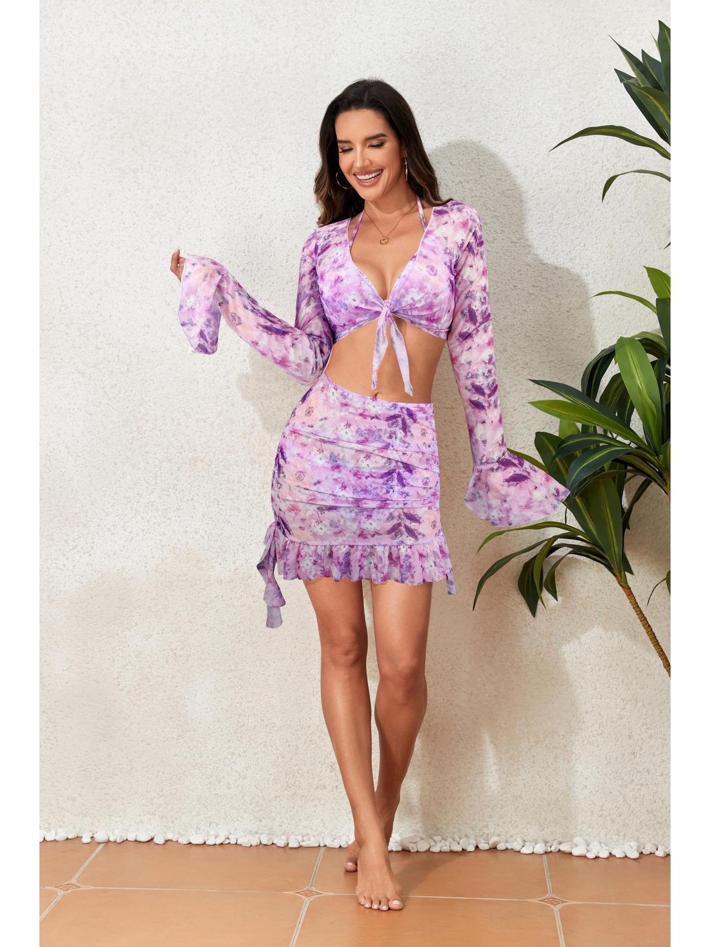 

2024 Европейский и американский комплект из четырех предметов для плавания с сексуальным принтом и длинными рукавами Medium фиолетовый