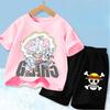 Ideal for Anime Fans, Comfortable and Fashionable Children's Clothing Cute One Piece Tony Tony Chopper Printed Kids T-Shirt Set
