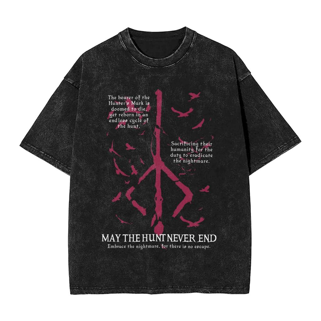 Hot Game Peripherals Bloodborne Darks Souls Graphic Print TShirt Streetwear Vintage Washed Cotton Top Oversized Summer New Tees
