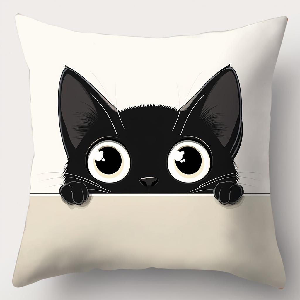 Cute Black Cat Patterns Throw Pillow Cushions Polyester pillowcase, sofa decorative cushion cov Headboard Pillow