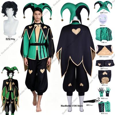 Çılgın Sirk Palyaço Kostümü Yetişkin Palyaço Üst Pantolon Maske Eldivenler Joker Yeşil Üniforma Peruk Cadılar Bayramı Karnaval Kıyafetleri