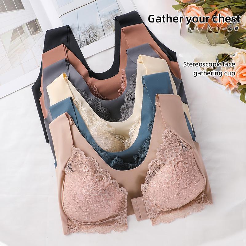 Große Größe Push-Up Frontverschluss BH Fixierte Cups Spitze Tanktop Bralette