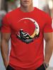 Men's Summer Fashionable Loose Plus Size Landing Moon Pattern Printed Sports Round Neck Short Sleeved T-shirt