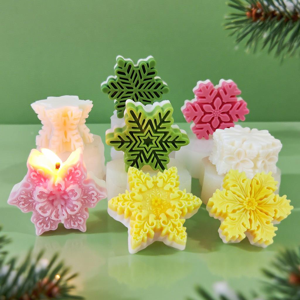 Christmas Snowflake Candle Mold Handmade Aroma Candle Epoxy Resin Silicone Molds DIY Chocolate Cookies Baking Tool