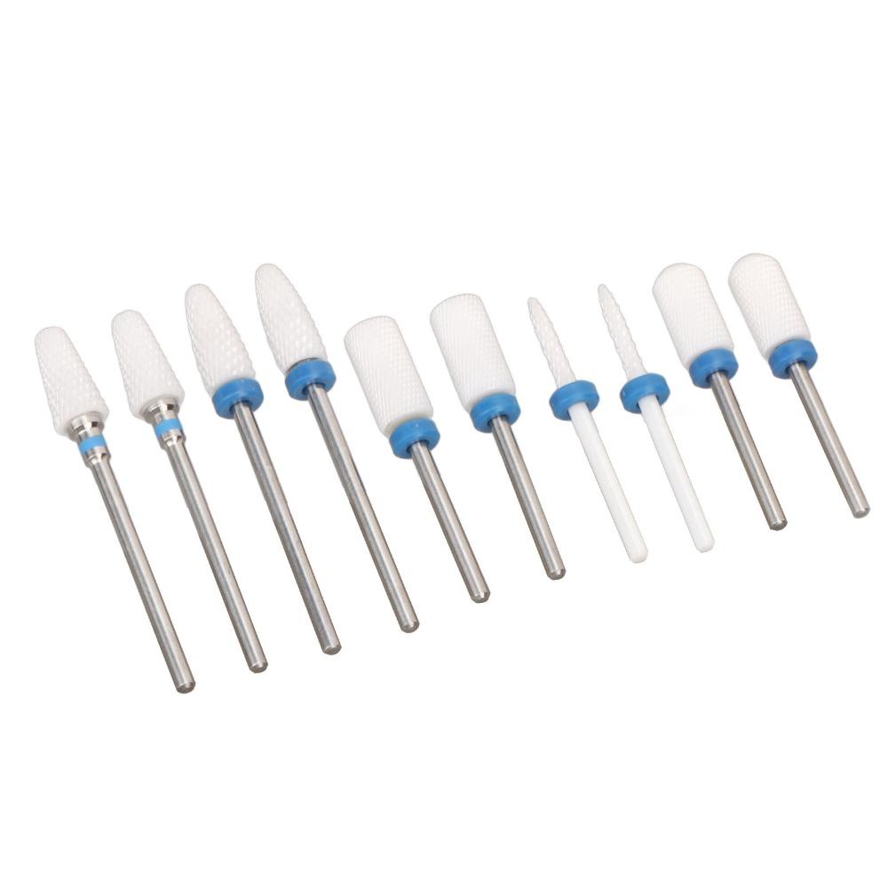 10pcs Ceramic Cuticle Remover Drill Bits  Nail Surface Polishing And Shaping