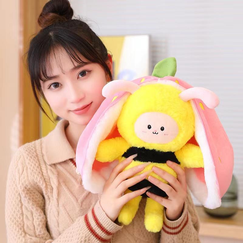 Strawberry Turned Into A Doll Plush Toy Children's Sleeping Pillow Children's Girl's Birthday Christmas Gift Rabbit Bee Doll