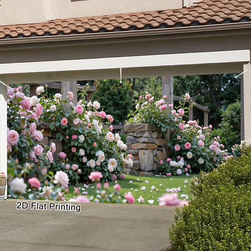 

2D Pink White Rose Garden Backdrop, Romantic Flower Photography Background Cloth 47.2x31.5inch/120*80cm