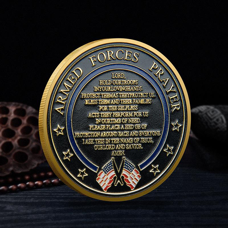 Golden Plated Heros Valor Prayer for Courage & US Space Force Challenge Coin Souvenirs