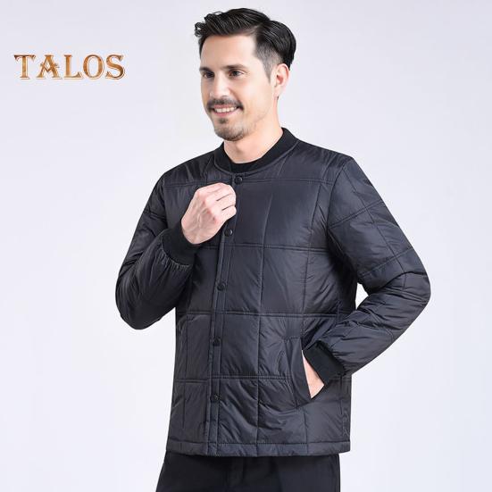 Men Down Jacket Autumn Winter Stand Collar Long Sleeve Thickened Velvet Cotton Coat with Pockets Solid Color Quilted Outerwear