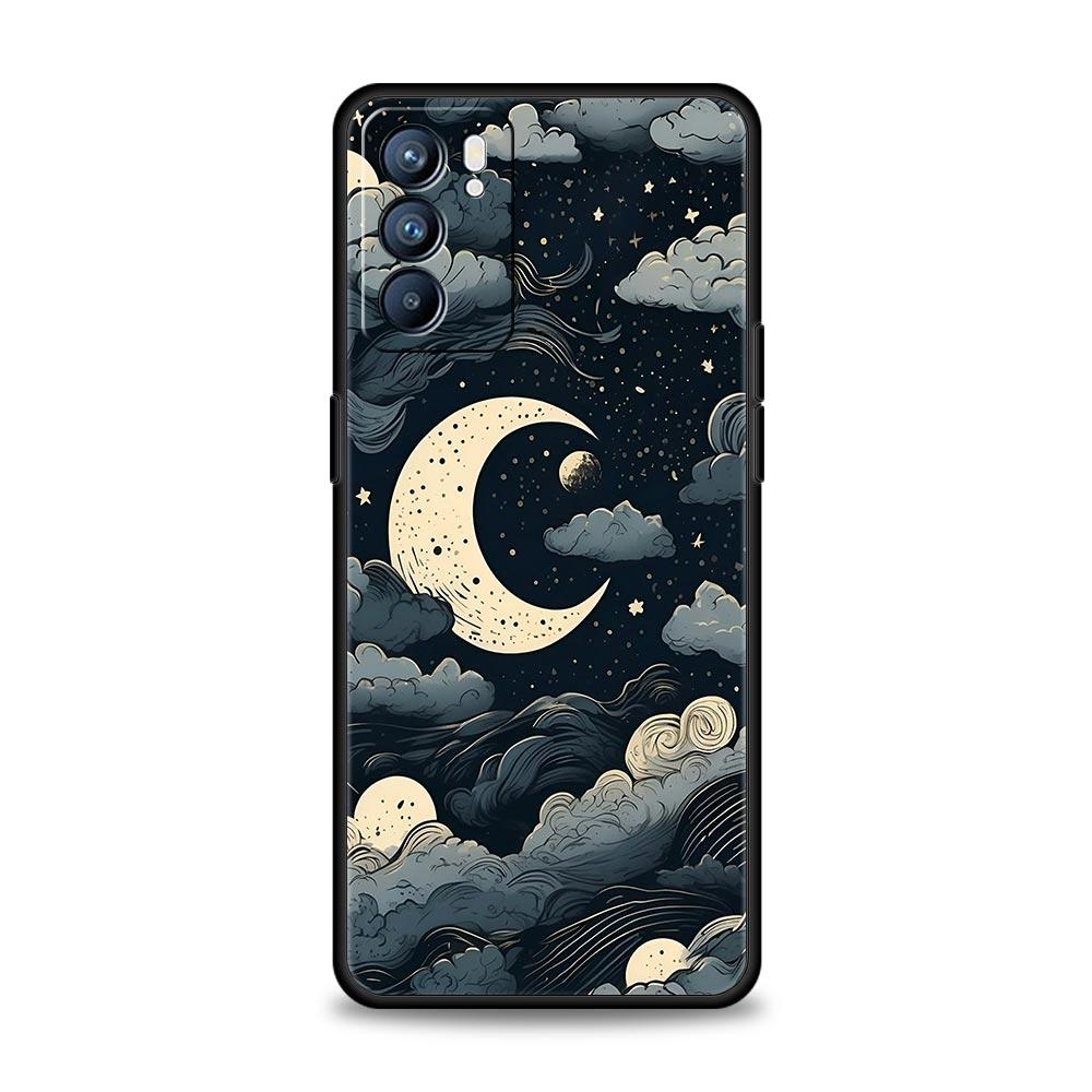 Moon Cloud Comic Style Phone Case For Oppo A54 A53 A52 A15 A95 A16 A78 A79 A80 A98 4G Find X5 X6 Reno10 12 13 F Pro 5G Cover