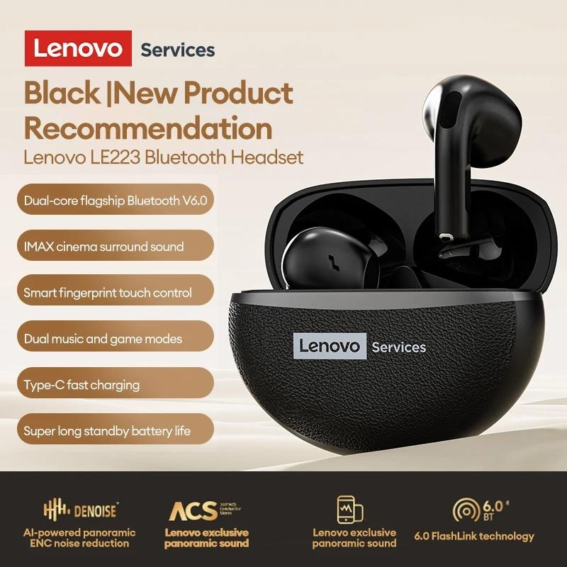 Original Lenovo LE223 Gaming Wireless Bluetooth 6.0 Headphones HiFi Stereo Sound Earbuds 30H Battery Life Waterproof Sport Earphones