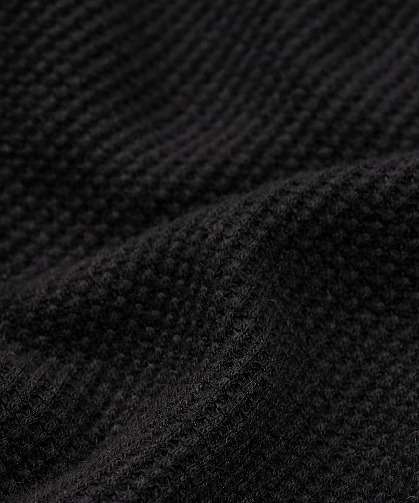 EXCONTAINER Henley Neck Waffle Long Sleeve (Black)