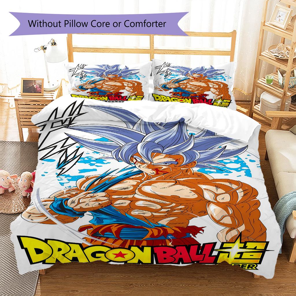 Son Goku Muster Bettwäsche, Steppbett Set Bettbezug Kissenbezug Zuhause Geburtstagsgeschenk (1 Bettbezug + 2 Kissenbezüge, ohne Füllung)