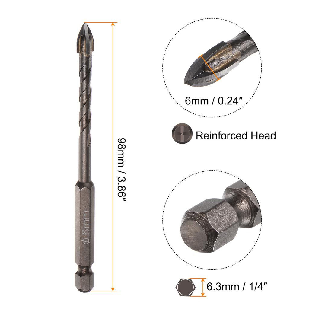 10 Stück Mauerwerk-Bohrer 3mm 4mm 5mm 6mm 7mm 8mm Titan-Betonbohrer mit Sechskantschaft
