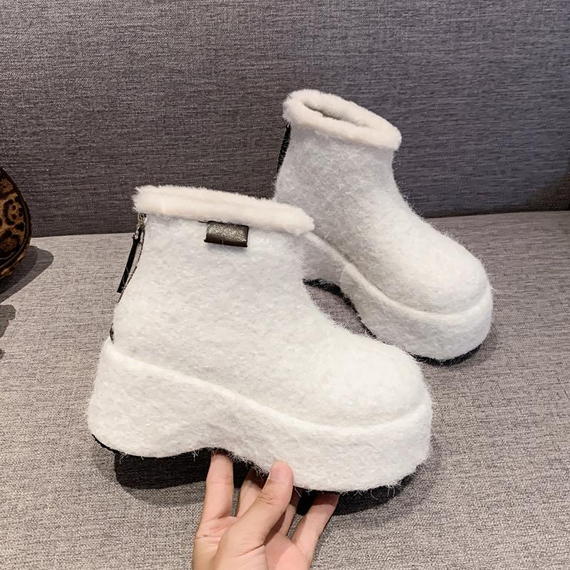 Flats Fur Platform Suede Ankle Boots Women Brand Snow Plush Warm Cotton Shoes Fad High Heels 2025 Trend Cozy Winter Botas Mujer